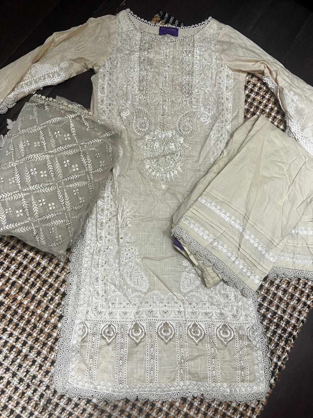 Sana Safinaz Cotton and Silk Mixed Beige Outfit